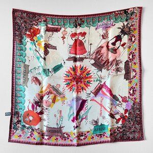 CHRISTIAN LACROIX Silk Fashion Sketches World Continents & Ladies Print Scarf